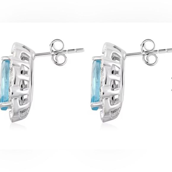 Blue Topaz and Simulated Diamond 1.85 ctw Earrings in Sterling Silver - Picture 5 of 9